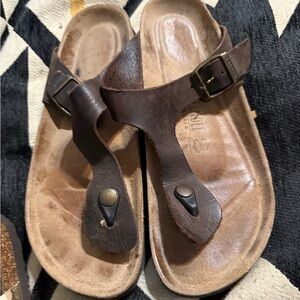 Mandel Leather Sandals Thong Sandals Wedge Comfort Shoes